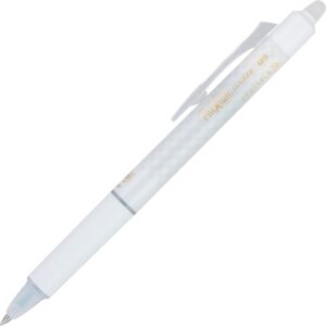 A white pen with a black tip and gold trim.