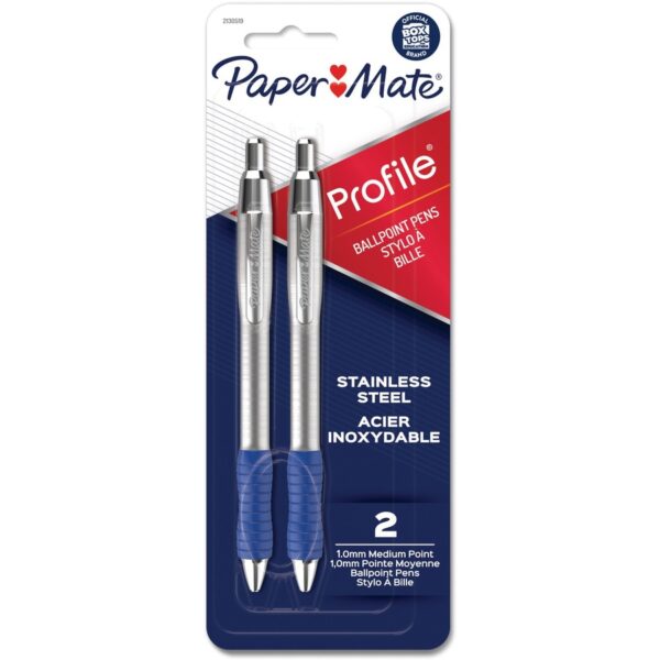 Paper Mate Profile Retractable Ball Point Pens Bold Point Blue 2/pkg