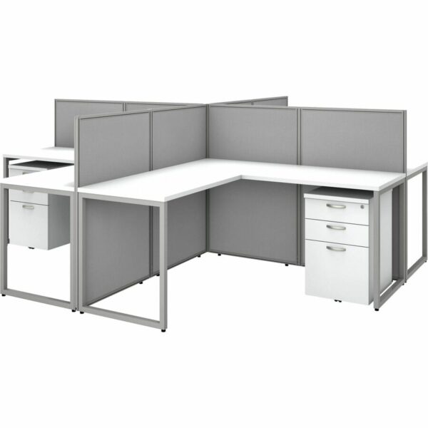 Bush Business Furniture Easy Office 60W 4 Person L Shaped Cubicle Desk with Drawers and 45H Panels