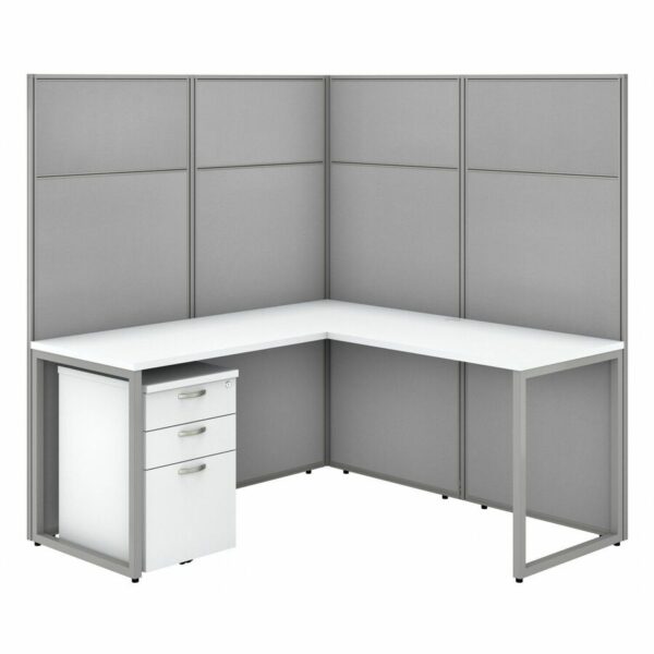 Bush Business Furniture Easy Office 60W L Shaped Cubicle Desk with File Cabinet and 66H Panels