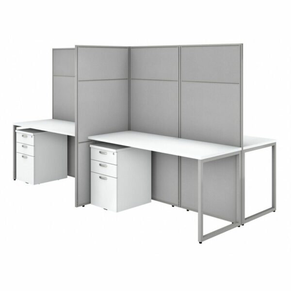 Bush Business Furniture Easy Office 60W 4 Person Cubicle Desk with File Cabinets and 66H Panels