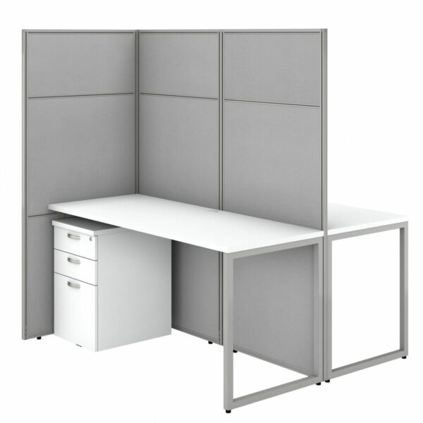 Bush Business Furniture Easy Office 60W 2 Person Cubicle Desk with File Cabinets and 66H Panels