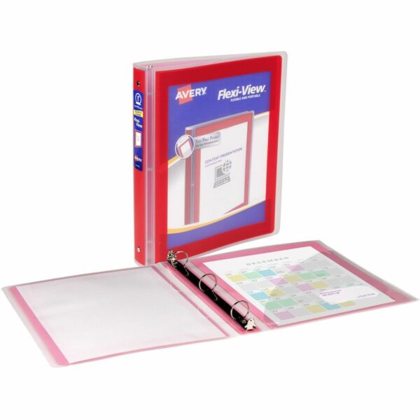 Avery® Flexi-View 3 Ring Binder, 1 Inch Round Rings, 1 Red Binder - Image 2