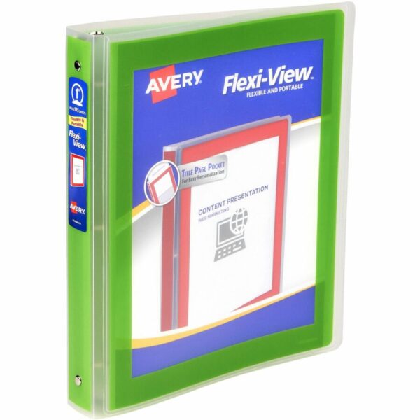 Avery® Flexi-View 3 Ring Binder, 1 Inch Round Rings, 1 Chartreuse Green Binder - Image 2