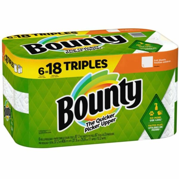 Bounty Full Sheet Paper Towels - 6 Triple Roll = 18 Regular