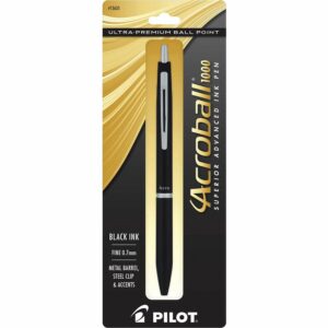 A black pen with gold trim in its packaging.