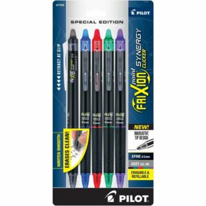 A package of pilot frixion pens in different colors.