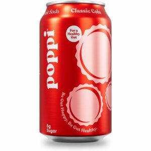 A can of soda with the word poppi on it.