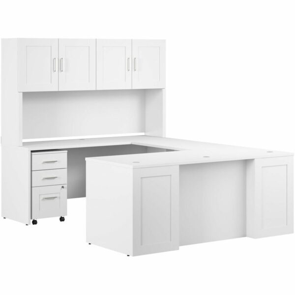 Bush Business Furniture Hampton Heights 72W x 30D U Station with Hutch and 3 Drawer Mobile File Cabinet