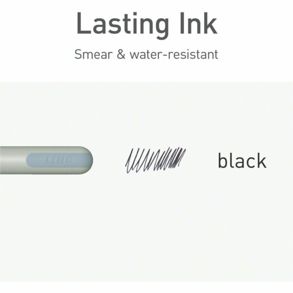 A black and white pen with writing on it.