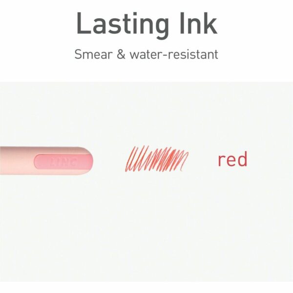 A red pencil is next to the words " lasting ink ".