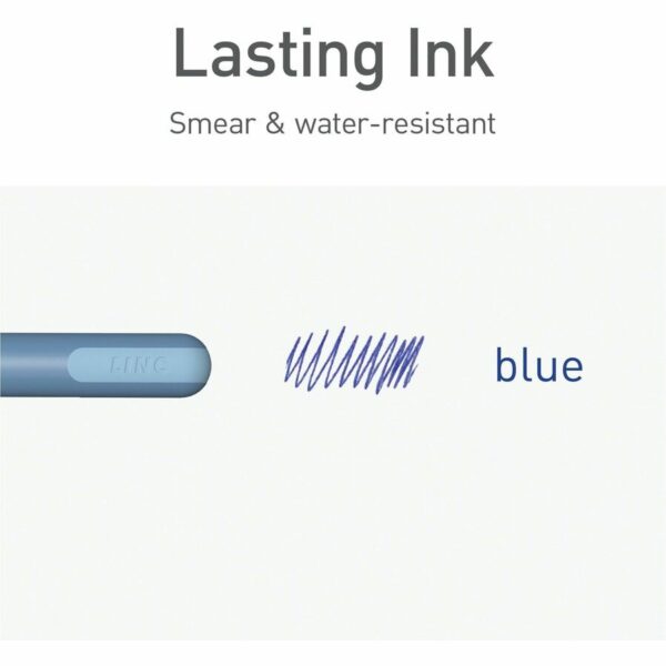 A blue pen is next to a black ink.