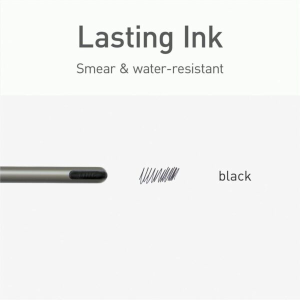 A black and white picture of a pen with writing.