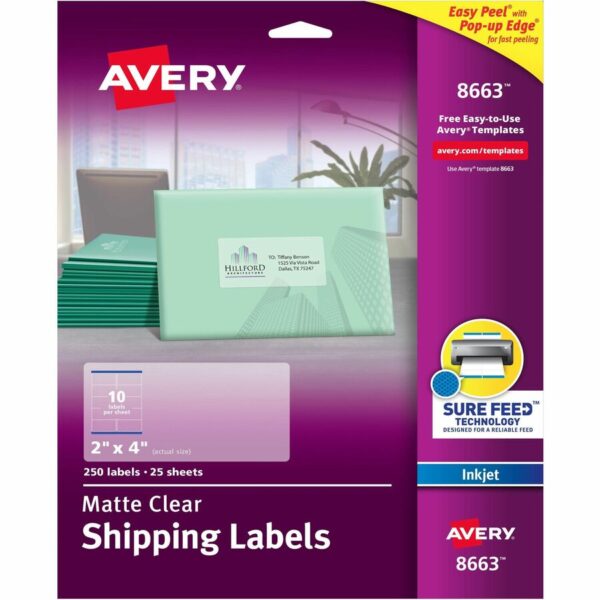 Avery® Shipping Labels, Sure Feed, 2" x 4" , 100 Clear Labels (18663)