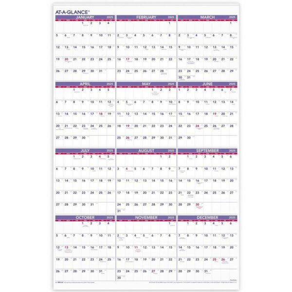 At-A-Glance Recycled Yearly Wall Calendar 24" x 36" English