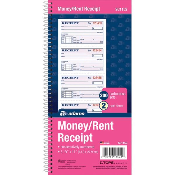 Adams Spiral 2-part Money/Rent Receipt Book - Image 2