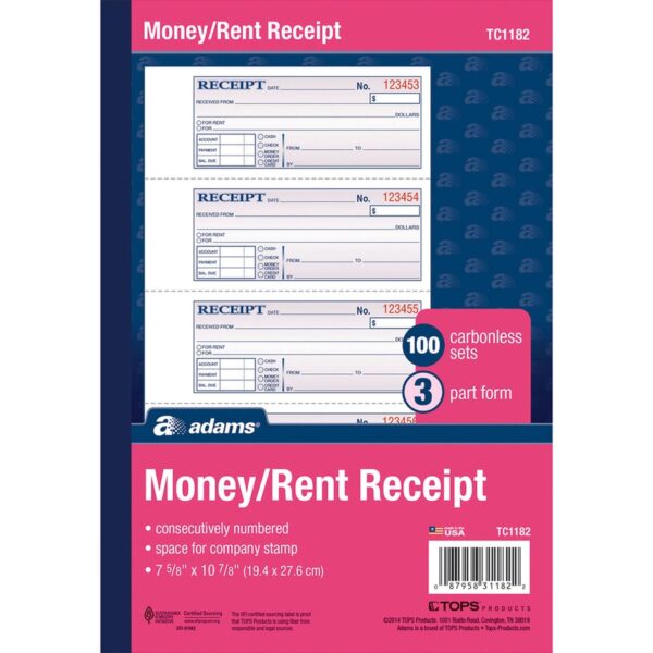 Adams Tapebound 3-part Money Receipt Book - Image 2