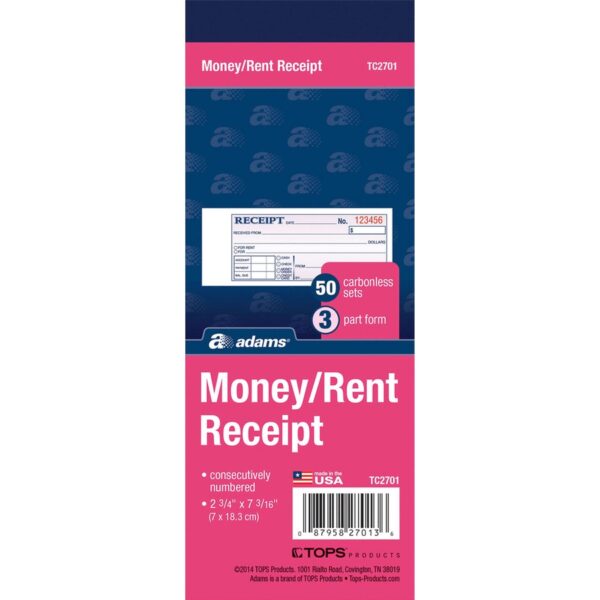 Adams Tapebound 3-part Money Receipt Book - Image 2