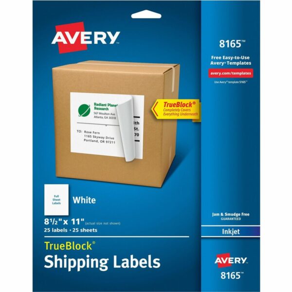 Avery® TrueBlock Shipping Labels, 8-1/2" x 11" , 25 Labels (8165)