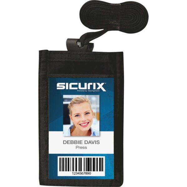 SICURIX ID Neck Pouch Badge Holder Vertical Adjustable Cord Black (55120)