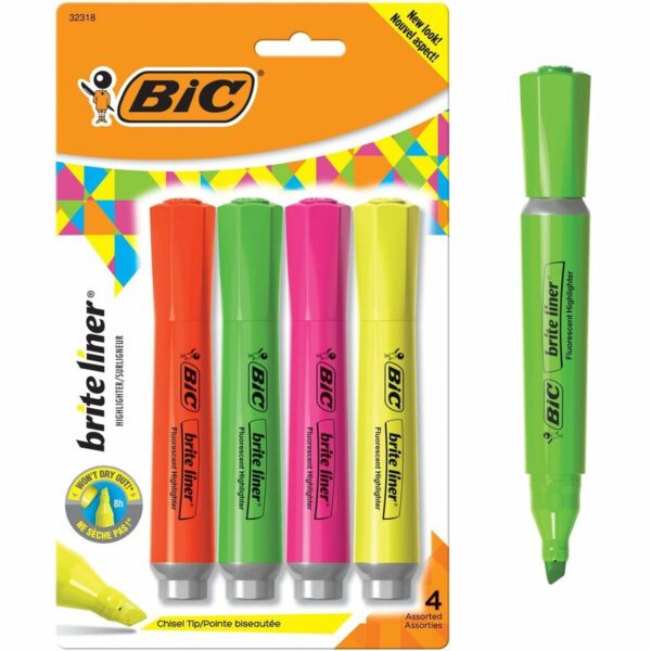 BIC Brite Liner Grip XL Highlighters, Assorted, 4 Pack