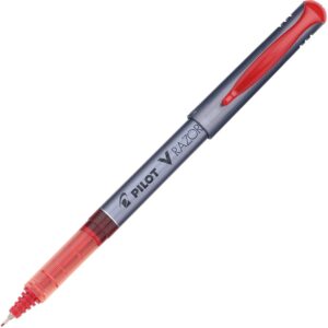 A red and black pen with a white tip.