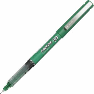 A green pen with a white tip and black ink.