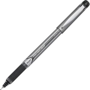 A black and silver pen with a white tip.