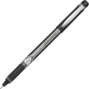 A black and silver pen with a white tip.