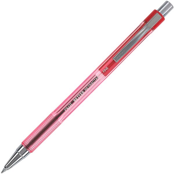 A red pen with a silver tip and a black eraser.