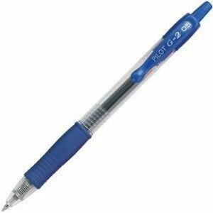 A blue pen with a black tip and white writing on it.