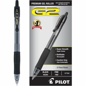 A black and silver pen next to a package of pencils.