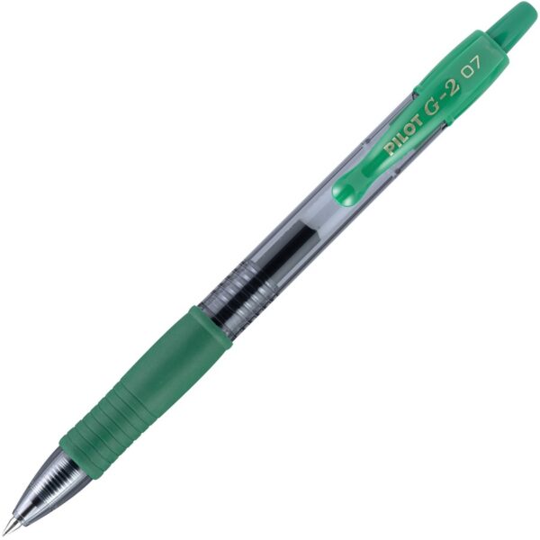 A green pen with a black tip and white writing.