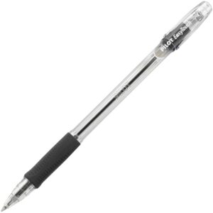 A black and silver pen with a black tip.