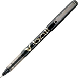 A black and silver pen with a white writing device.