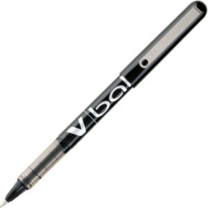 A black and white pen with writing on it.