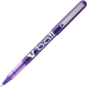 A purple ball pen with white writing on it.