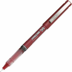 A red pen with white tip and black writing.