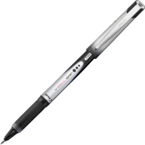 A black and silver pen with a white background