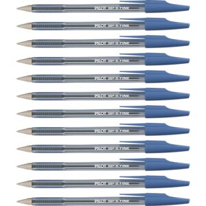 A group of blue pens with writing on them.