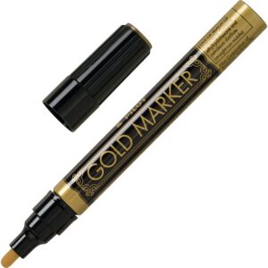 A gold marker with a black tip and a black cap.