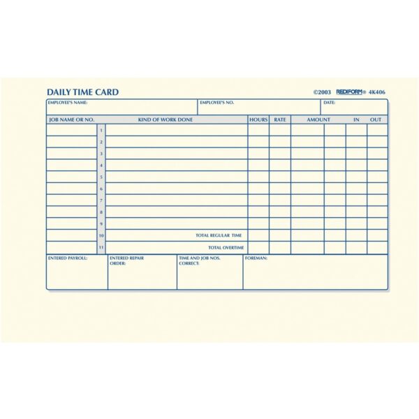 Rediform Daily Time Clock Cards