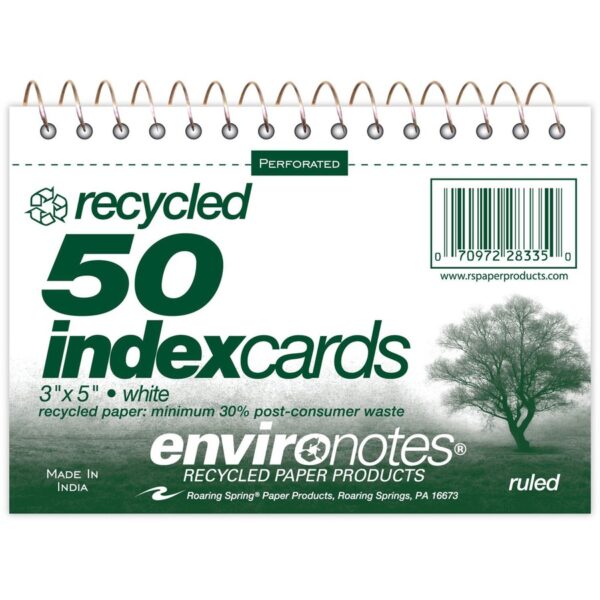 Roaring Spring Environotes Ruled Lined Perforated Spiralbound Recycled Index Cards